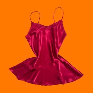 00's vintage red satin lingerie romantic y2k slip dress MEDIUM delicates